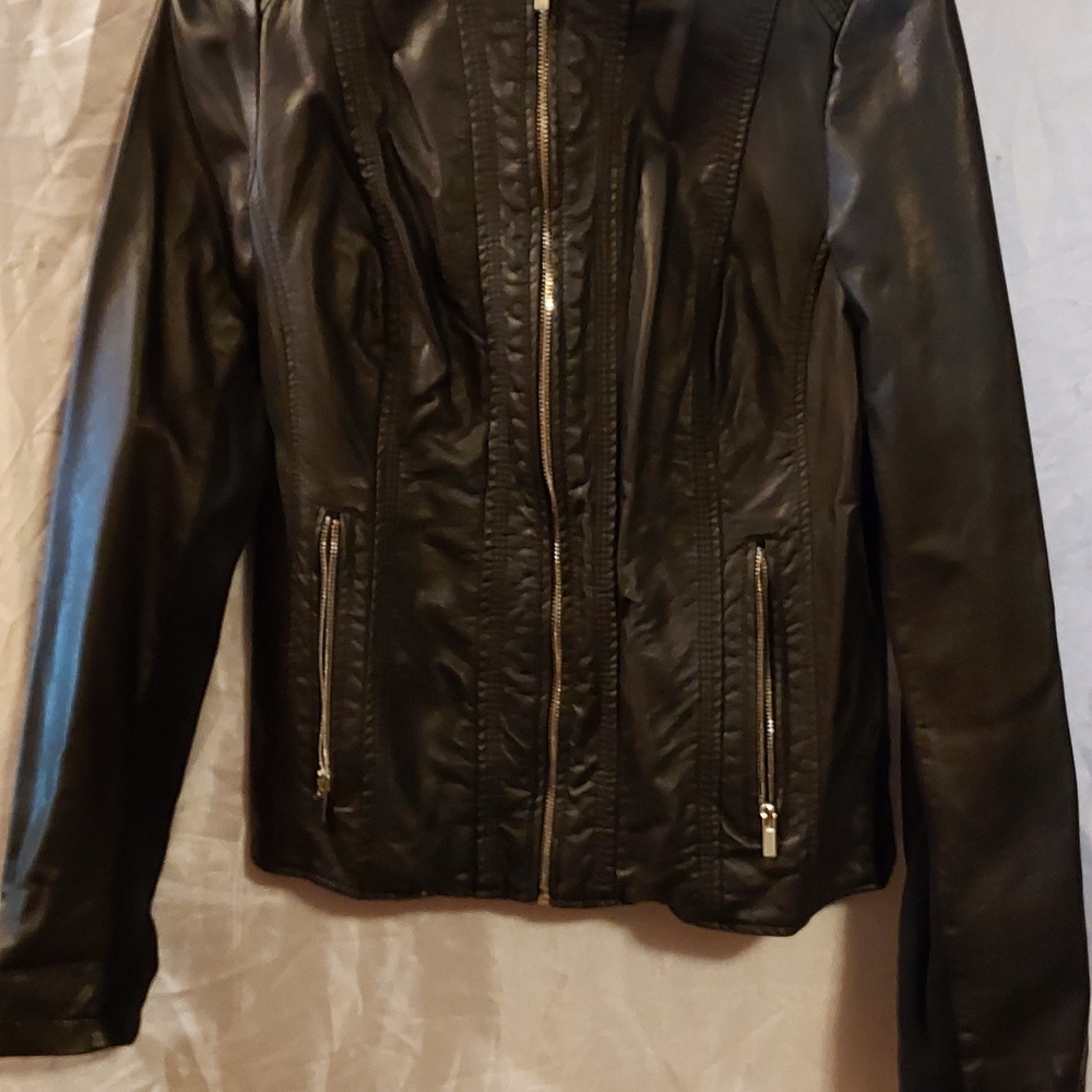 Worthington Women's Black Leather Jacket with Zipper Details